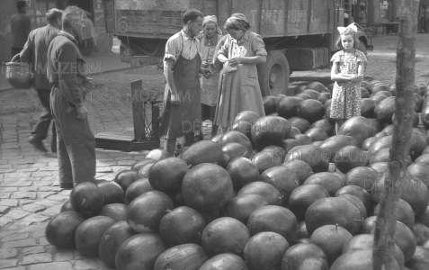 Dinnyevásár a Csapó utcán 1953. szeptember 1. Béres András felvétele