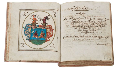 Csokonai József naplója a Csokonai család nemesi címerével